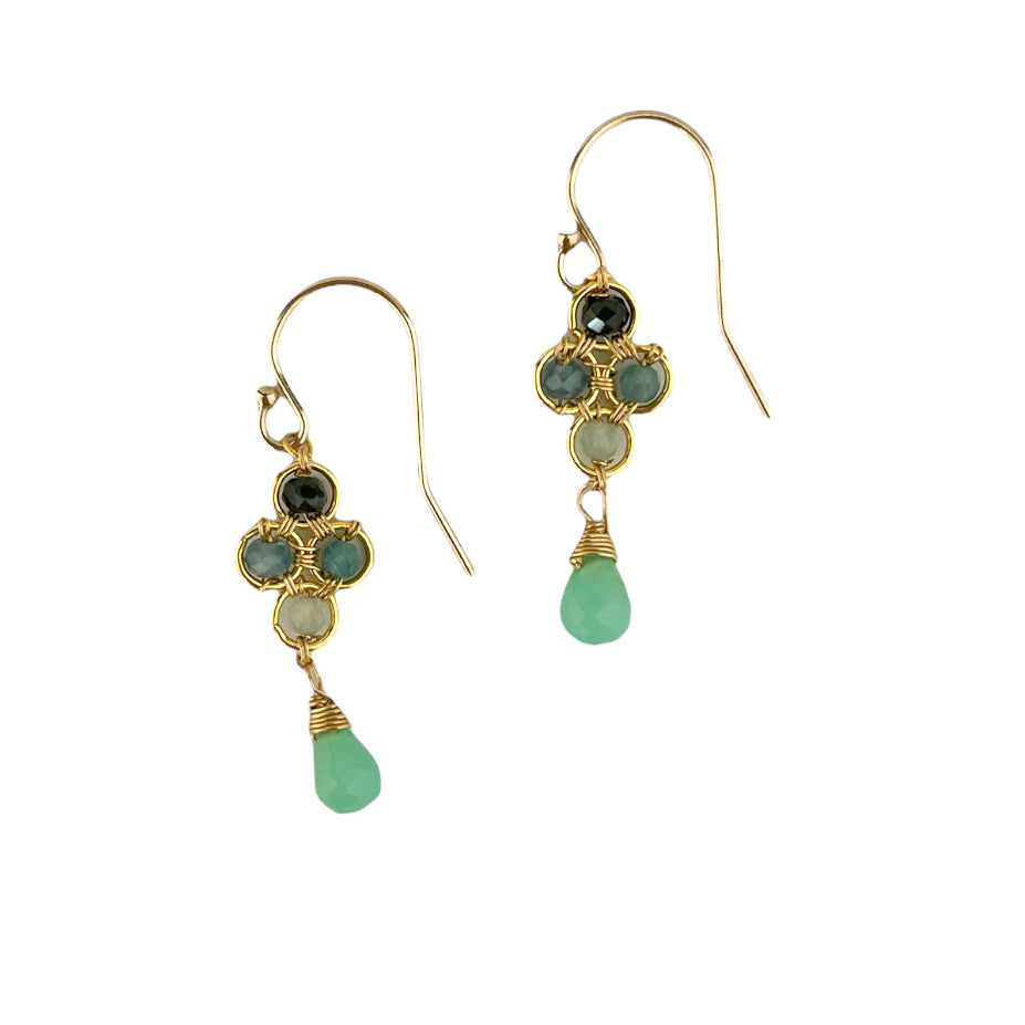 GRADIDIERITE AND CHYSOPRASE GOLD FILLED DANGLE EARRINGS