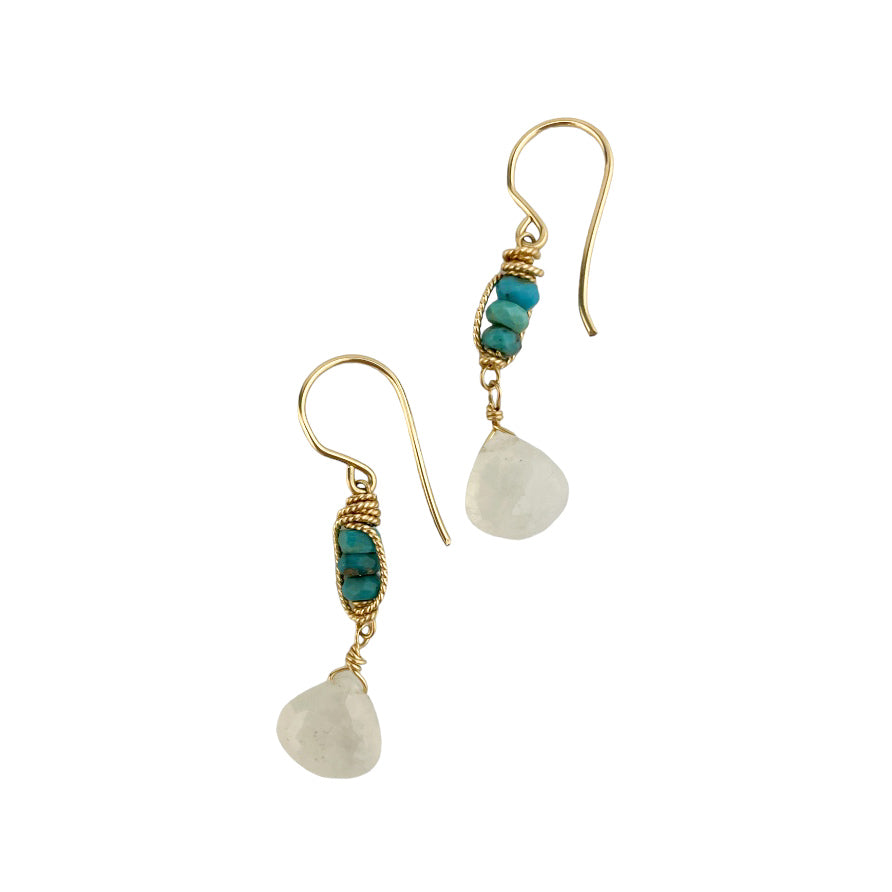 TURQUOISE AND MOONSTONE GOLD FILLED EARRING