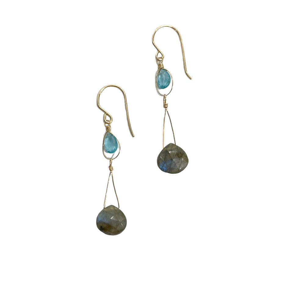 LABRADORITE AND APATITE GOLD FILLED DANGLE EARRING