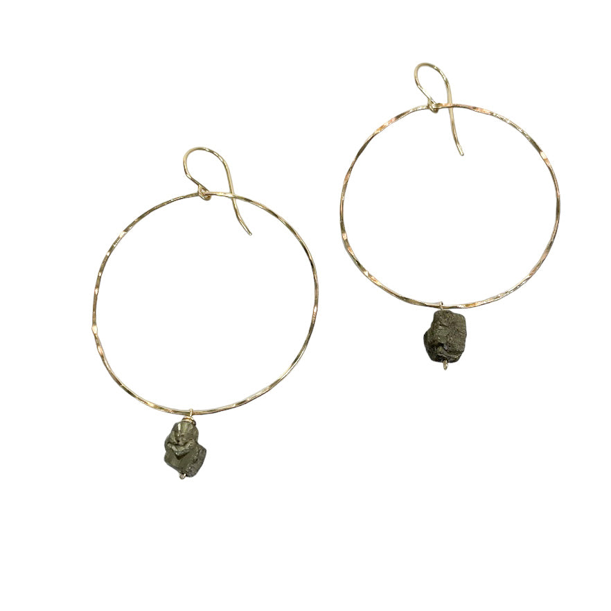 gold-filled hoops with rough Pyrite