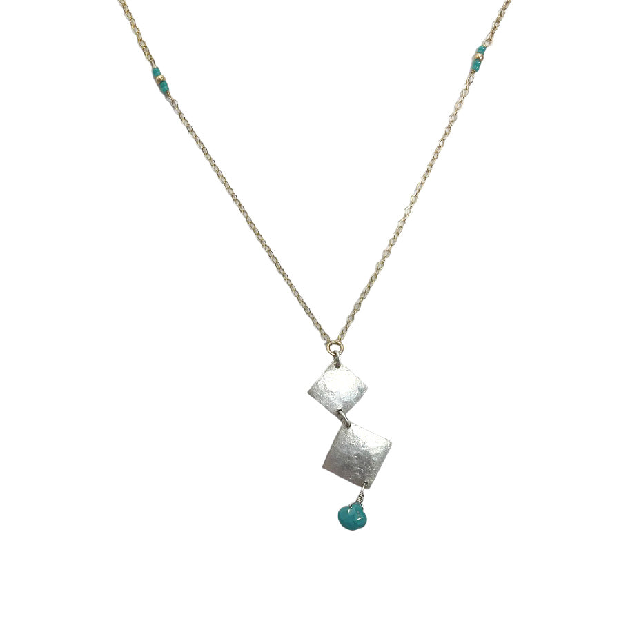 gold-filled and sterling silver geometric necklace with Turquoise