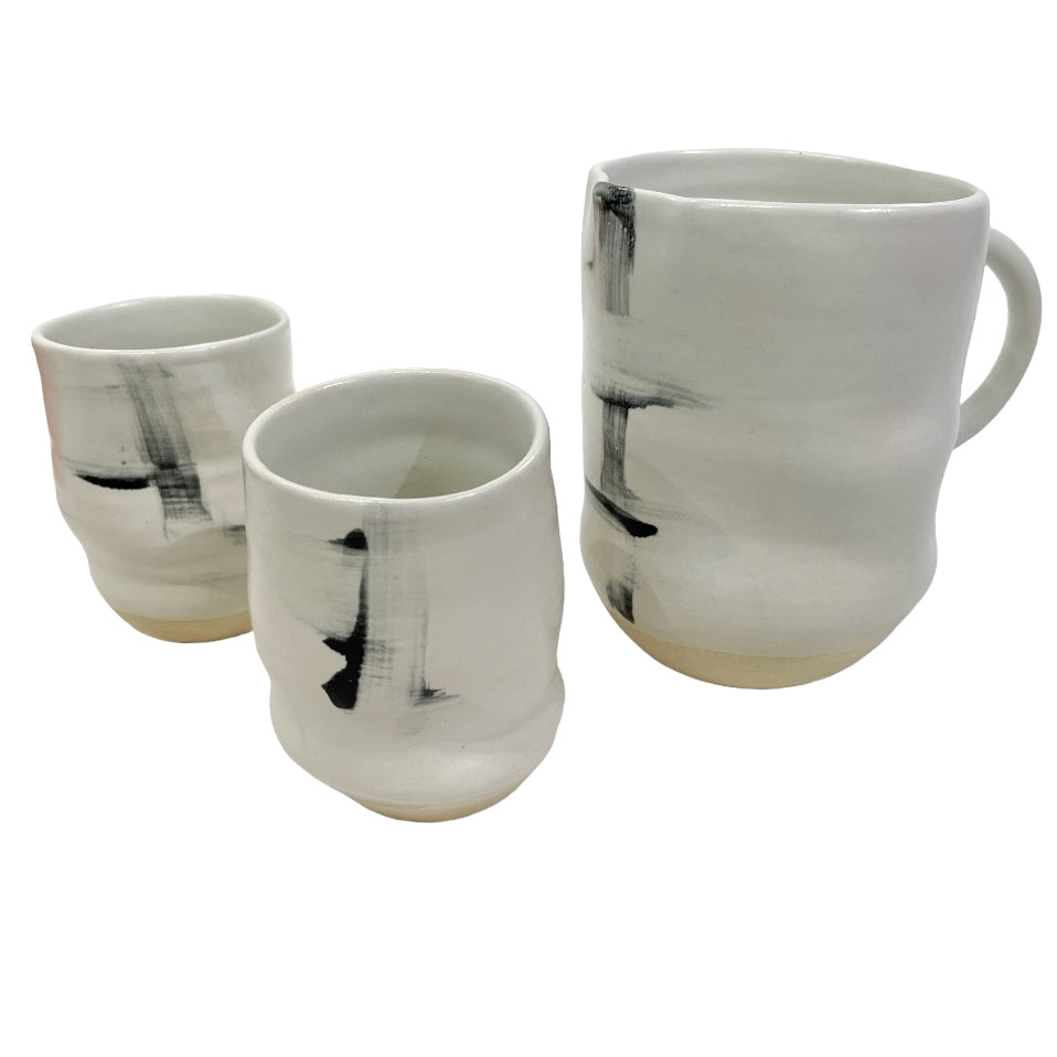 PORCELAIN PITCHER W/ TWO CUPS - WHITE