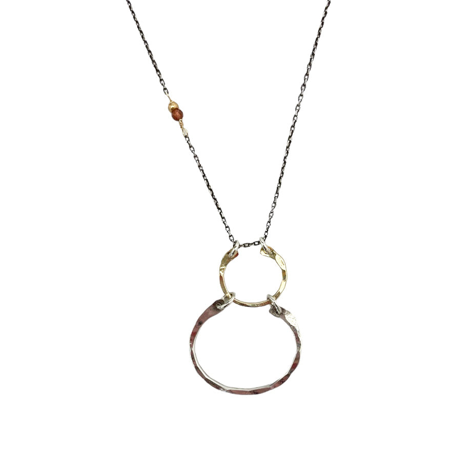 gold-filled and sterling silver horseshow necklace with seed beads and garnet