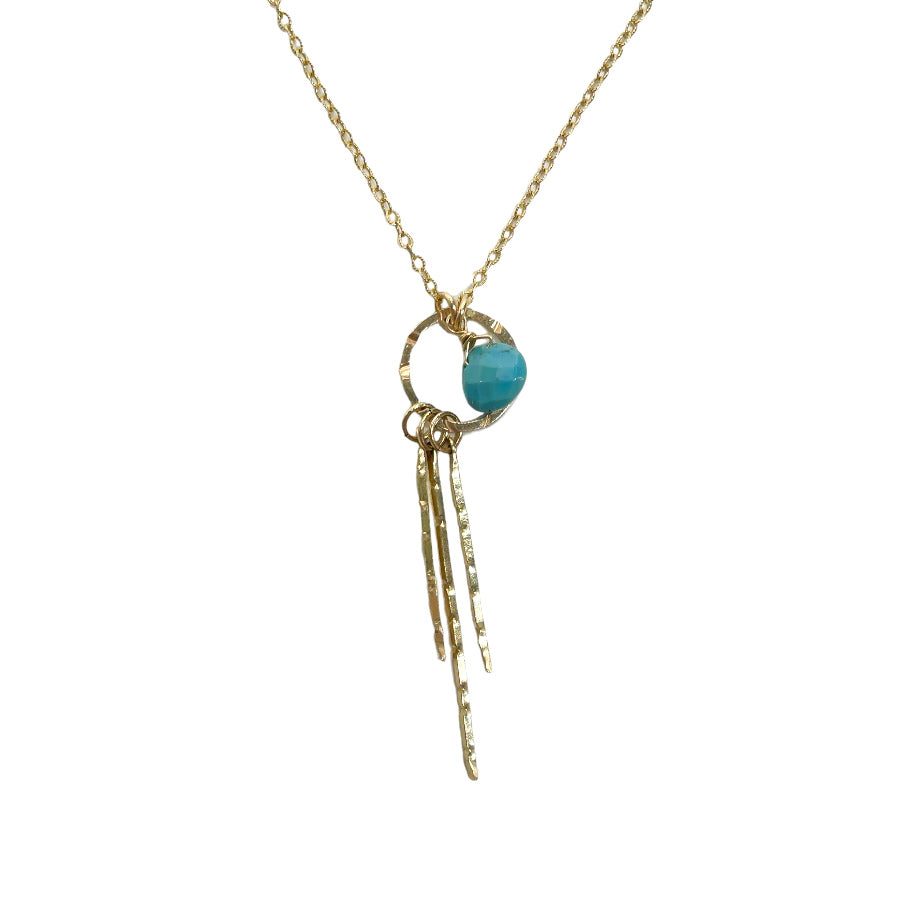 gold-filled circle necklace with bars and Turquoise