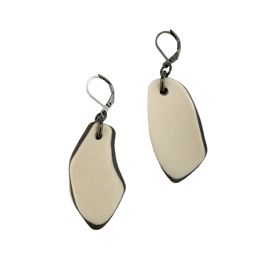 1.75" LEVERBACK EARRINGS, WHITE AND GRAY PORCELAIN