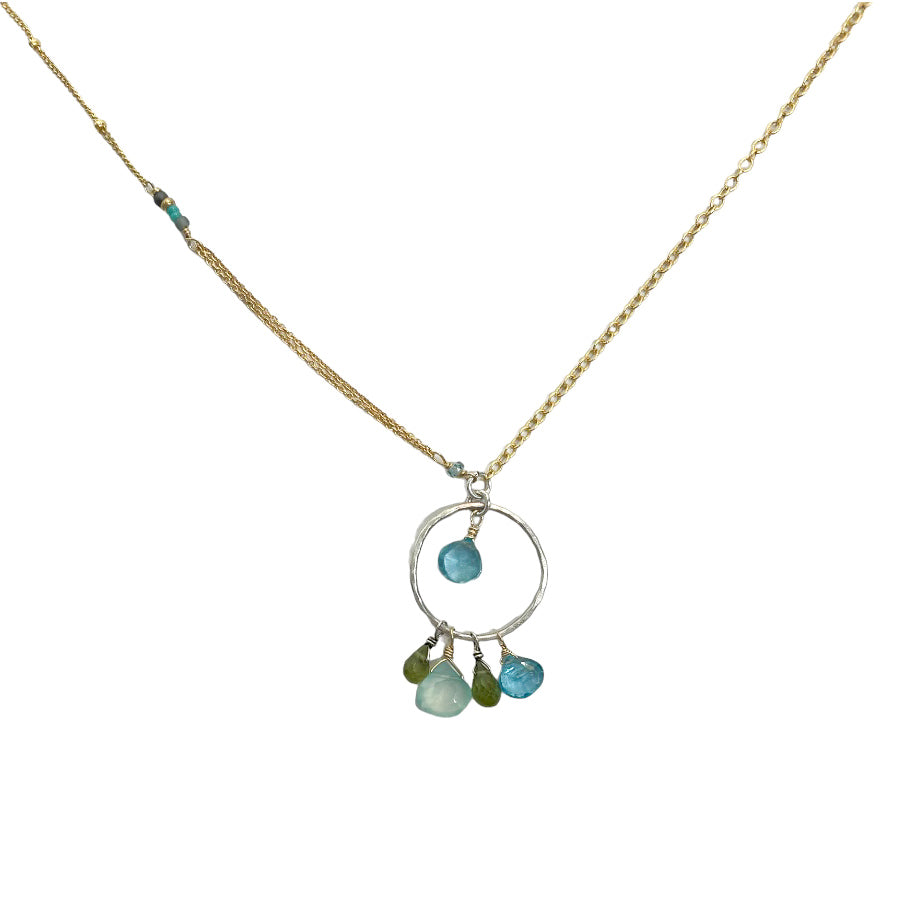 CHALCEDONY & APATITE SEED BEAD GOLD FILLED AND STERLING SILVER NECKLACE