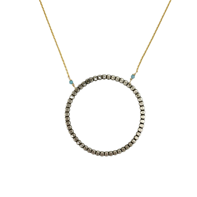 PERUVIAN OPAL WITH BIG CIRCLE GOLD FILLED AND STERLING SILVER NECKLACE