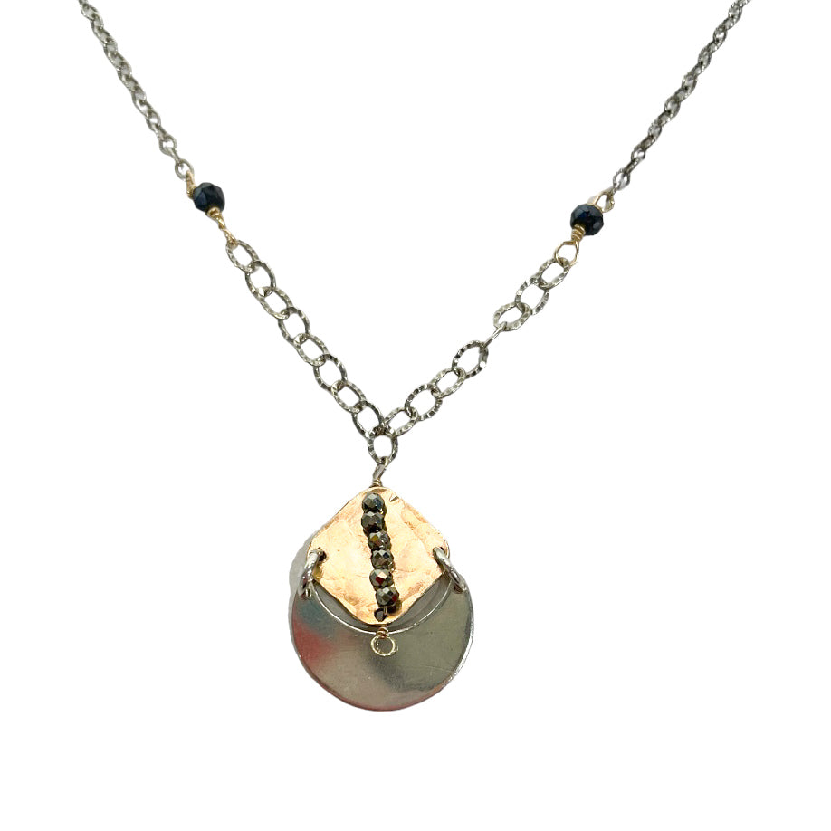gold-filled and sterling silver necklace with black Spinel