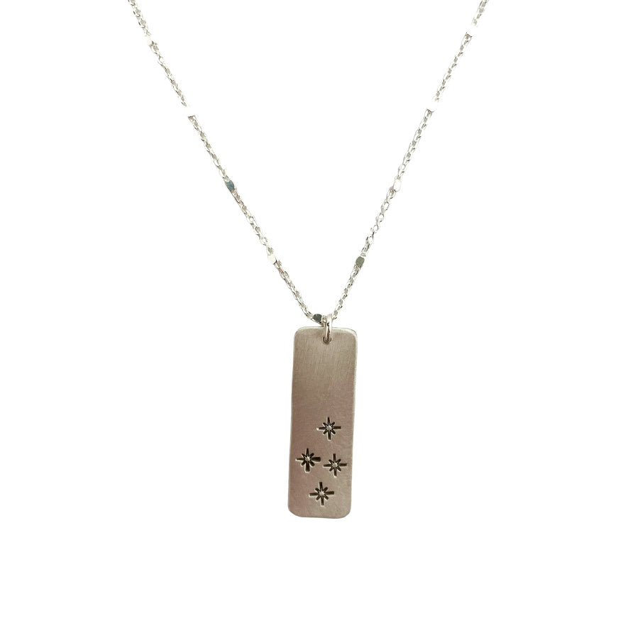 sterling silver necklace with glitter ball chain and stamped bar