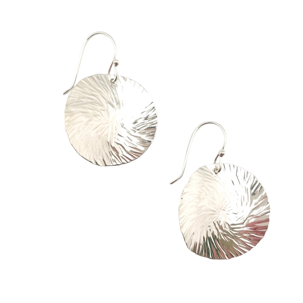 STERLING SILVER CURVED TEXTURED SHINY DISC EARRINGS