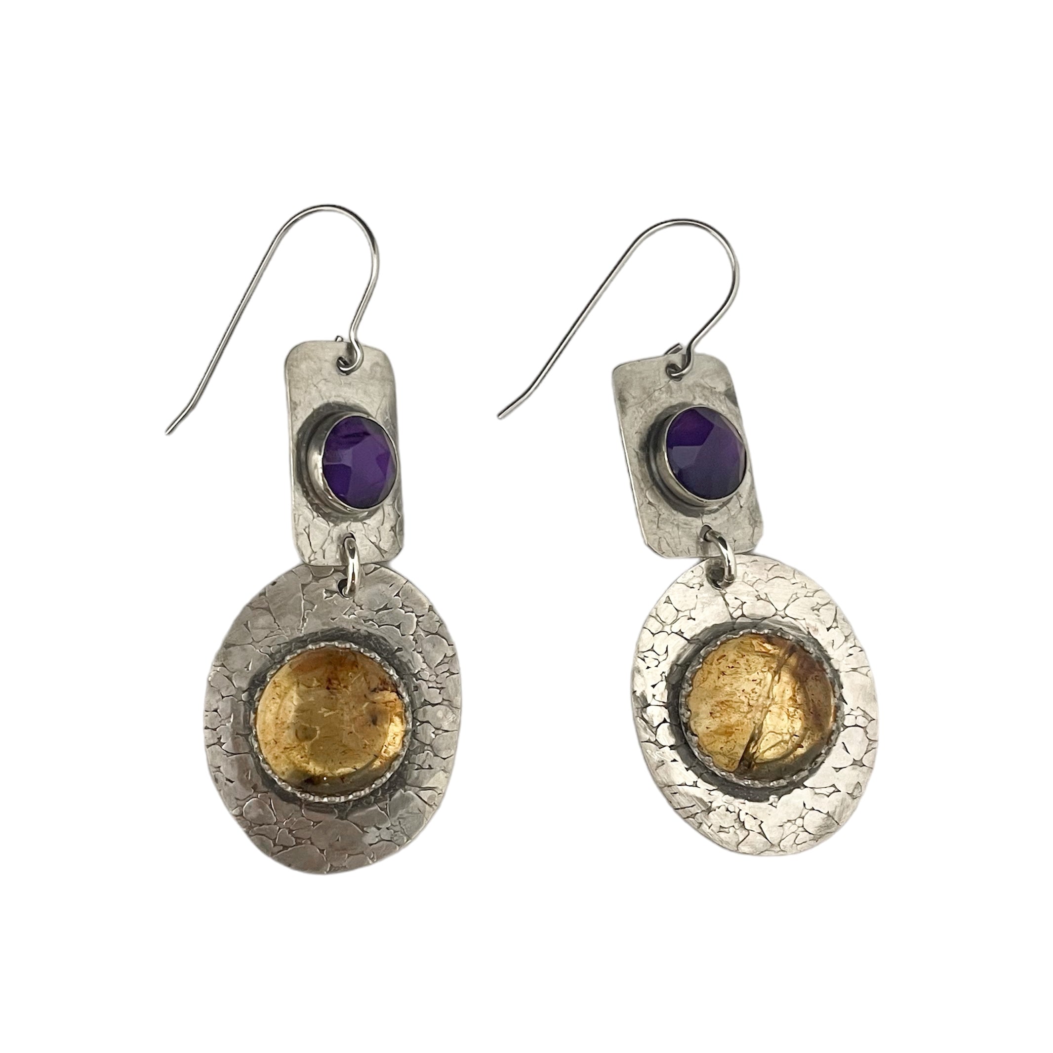AMETHYST AND GOLD AMBER EARRINGS