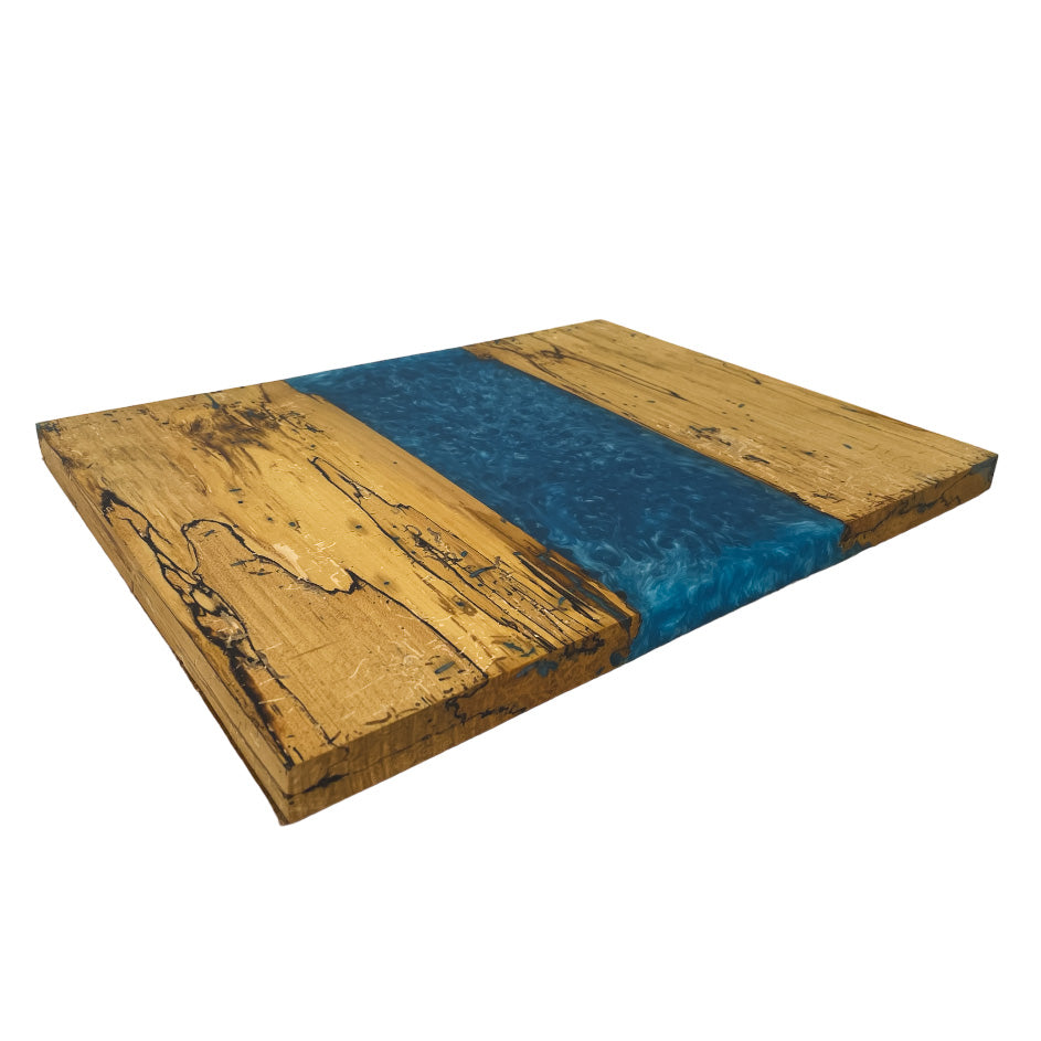LIGHT BLUE EPOXY/MAPLE SPALTED CHARCUTERIE BOARD