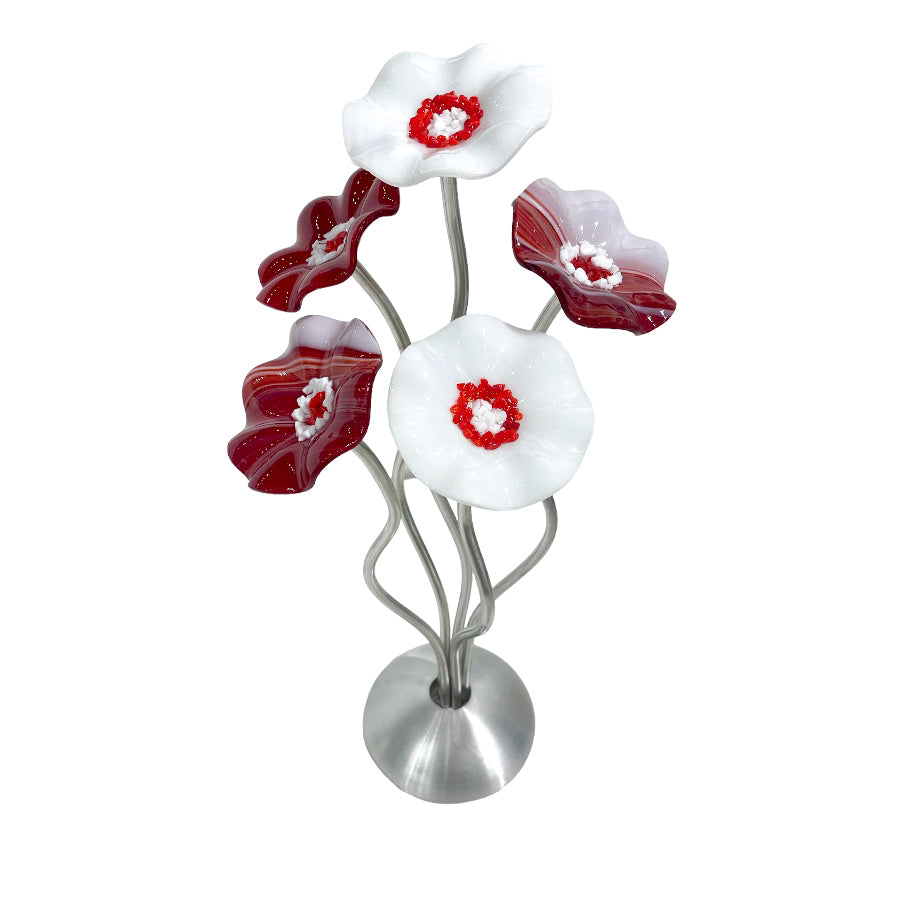 SMALL SILVER 5 FLOWER BOUQUET - CANDY CANE