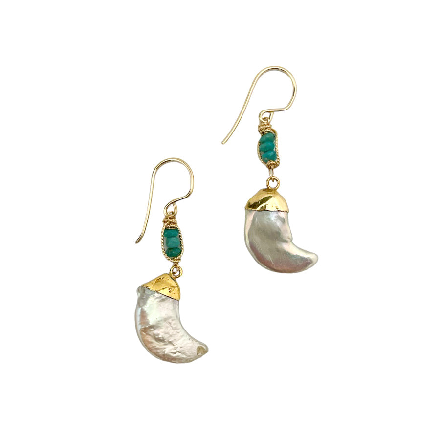 gold-filled earring with Moon pearl and turquoise