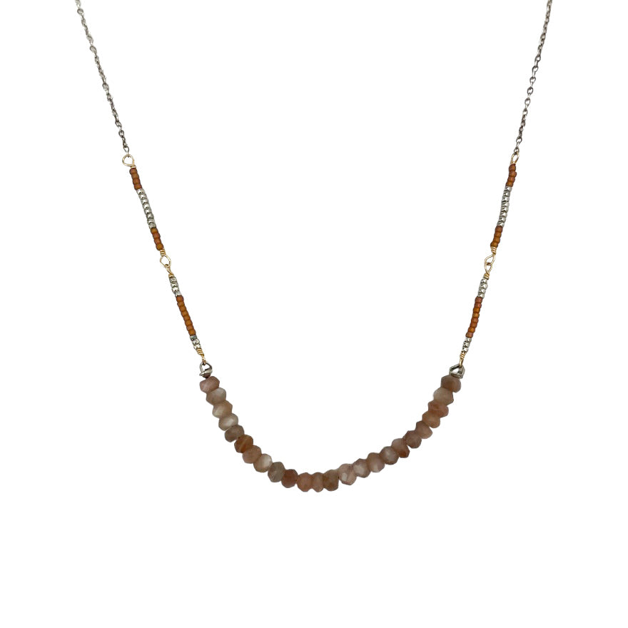 gold-filled and sterling silver necklace with seed bead and chocolate moonstone
