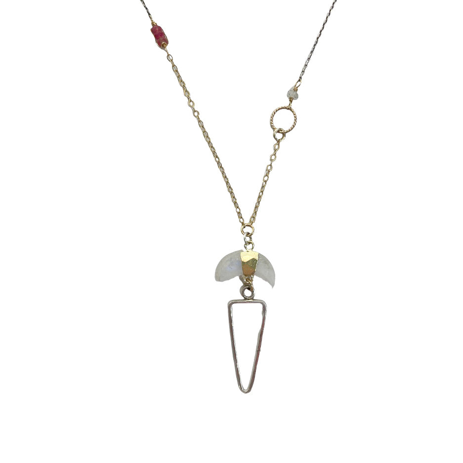 HALF MOON MOONSTONE , TOURMALINE & LABRADORITE GOLD FILLED AND STERLING SILVER NECKLACE