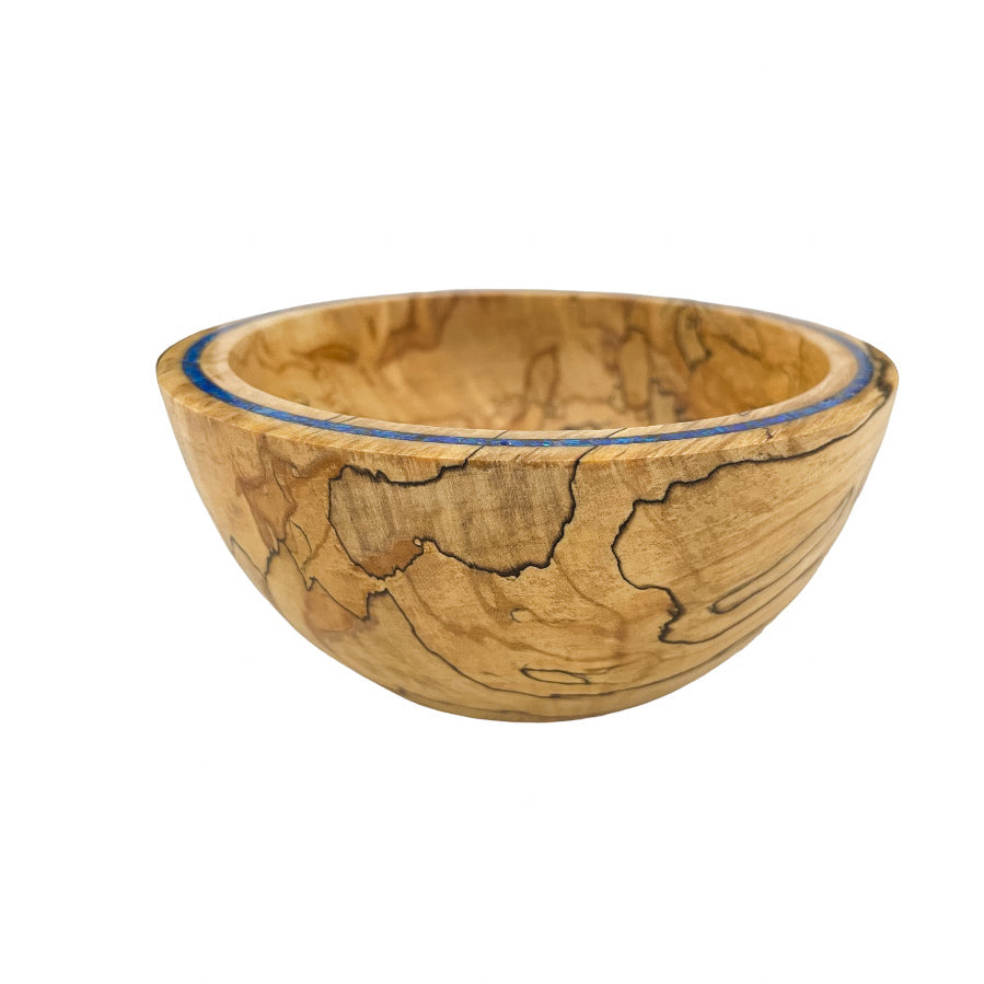 SPALTED MAPLE WOOD BOWL W/ BLUE OPAL INLAY