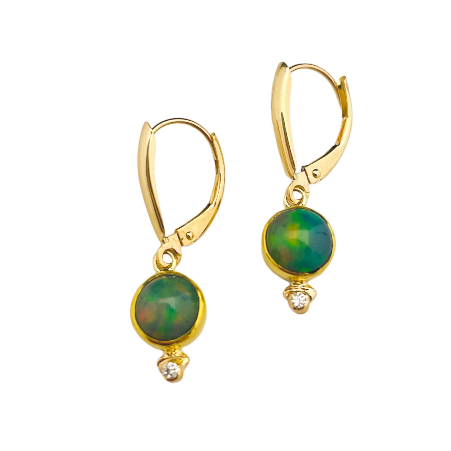 MULTICOLOR OPAL ROUND WITH DIAMOND EARRINGS