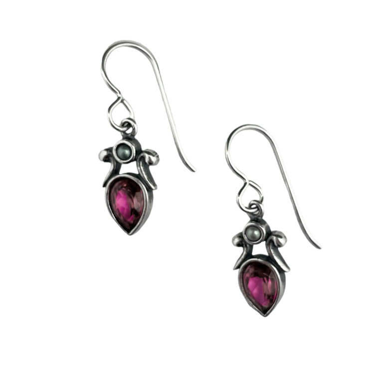 PINK TOPAZ AND PEARL STERLING SILVER EARRINGS