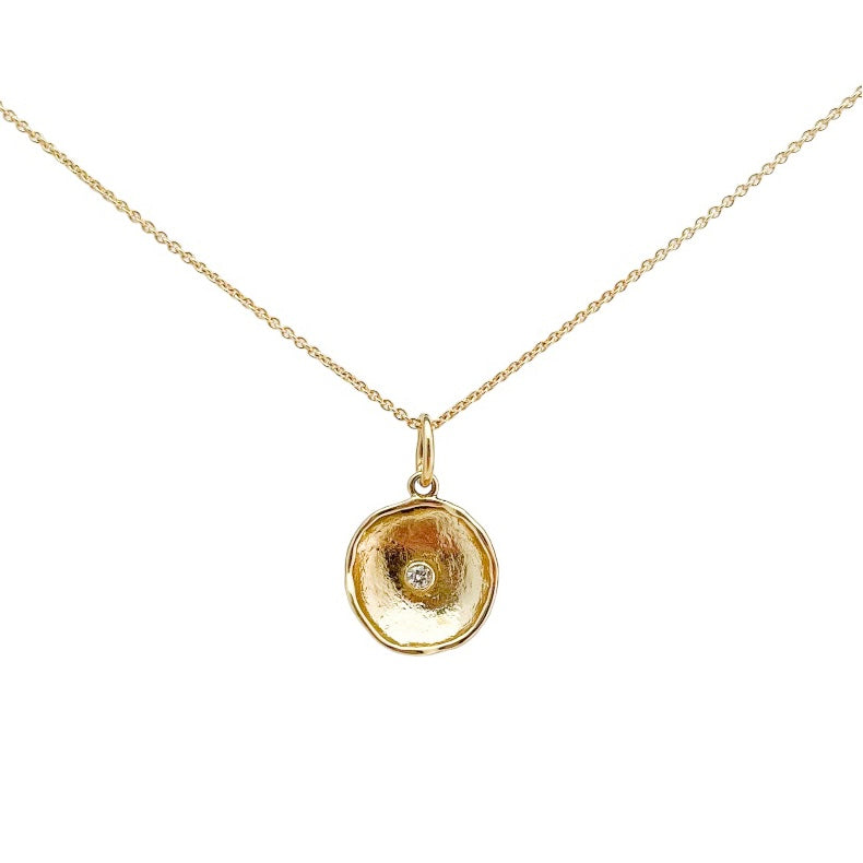 14KT GOLD AND DIAMOND CONCAVE DISK NECKLACE
