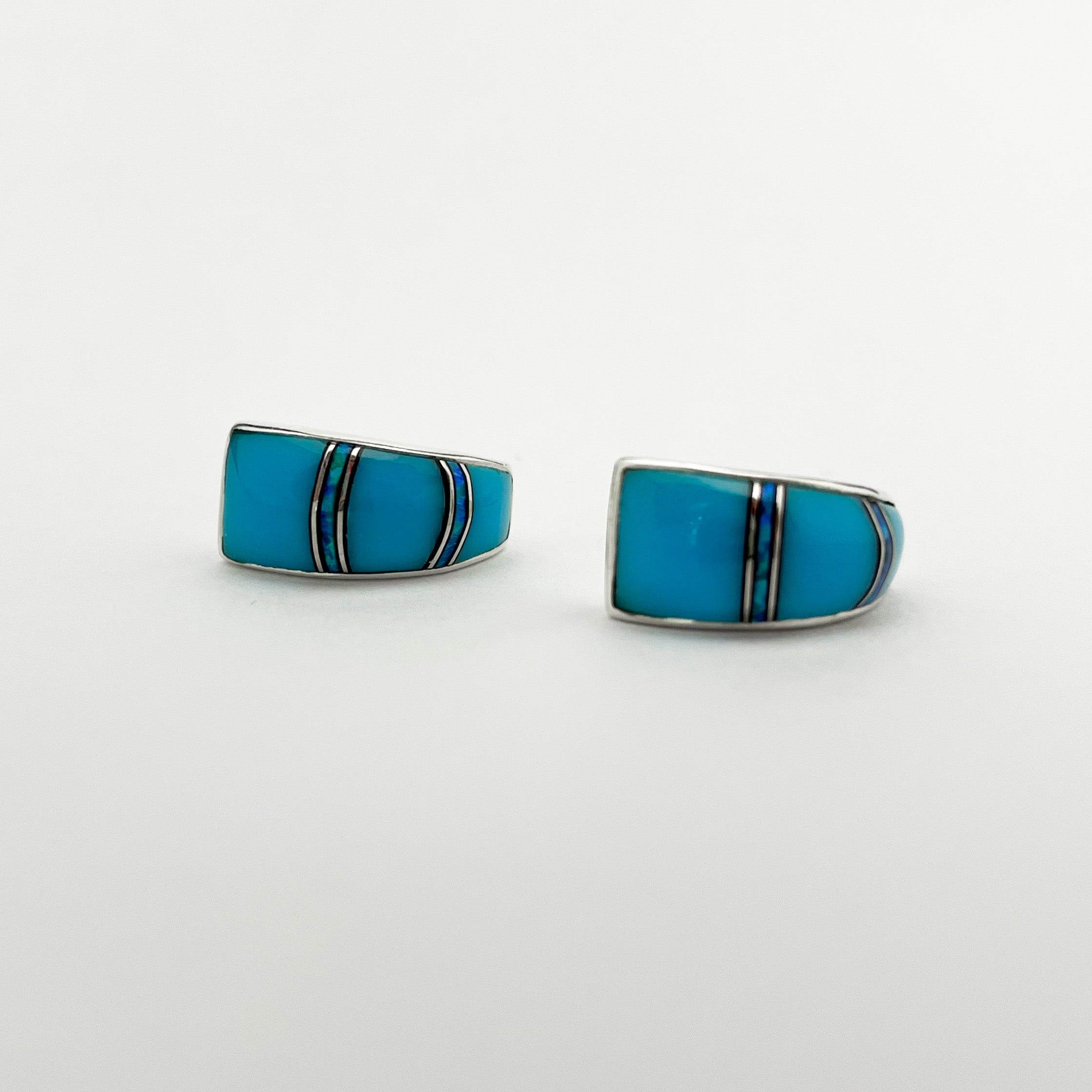 STERLING SILVER TURQUOISE INLAY TAPERED HOOP