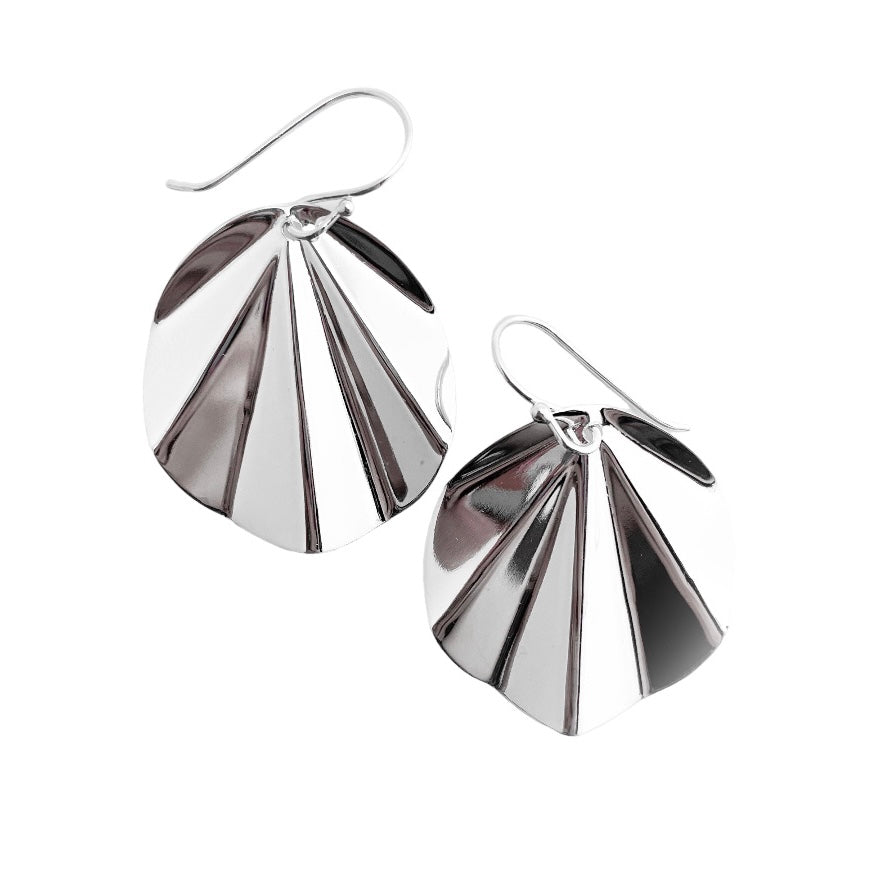 LARGE STERLING SILVER ANGLED DISC EARRINGS