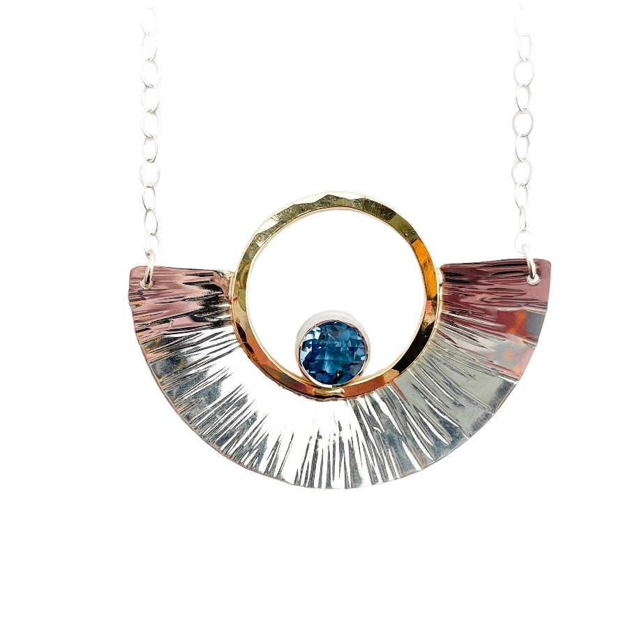 CIRCLE AND SEMICIRCLE BLUE TOPAZ NECKLACE