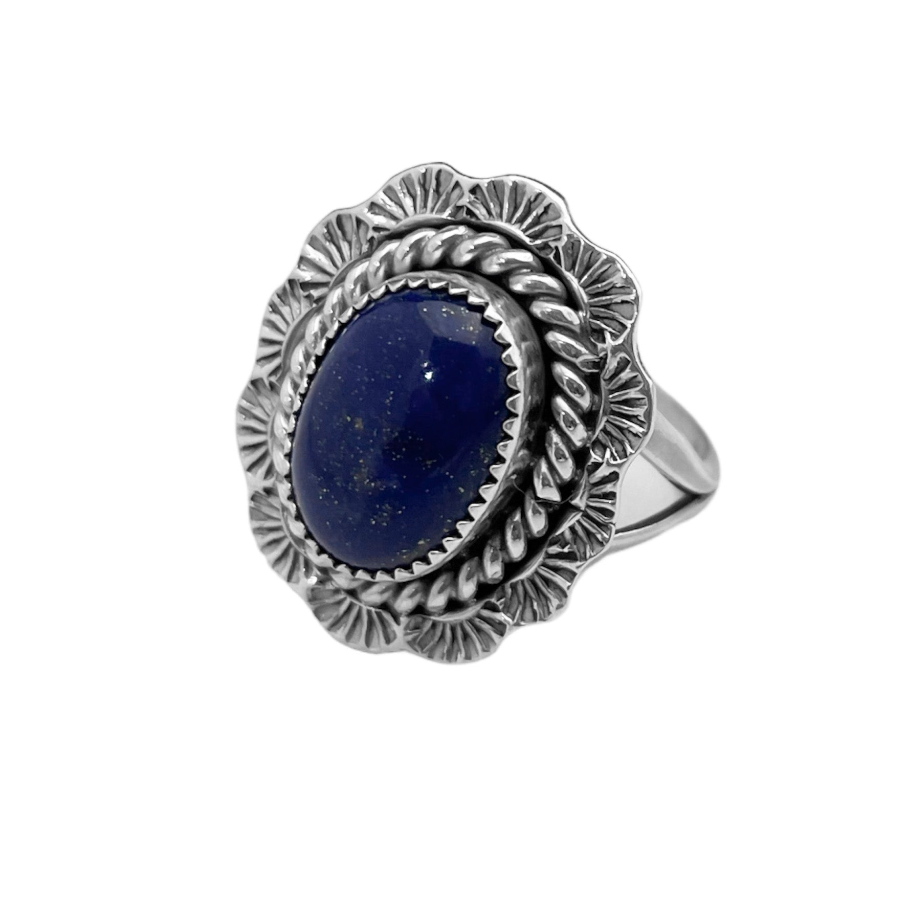 ROUND STERLING SILVER LAPIS RING