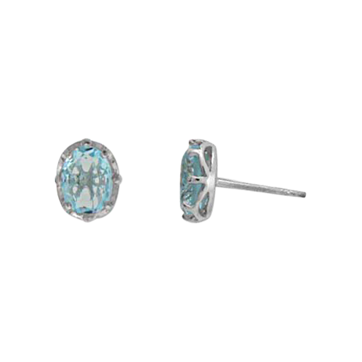 STERLING SILVER RHODIUM PROTECTED OVAL POST EARRINGS BLUE TOPAZ