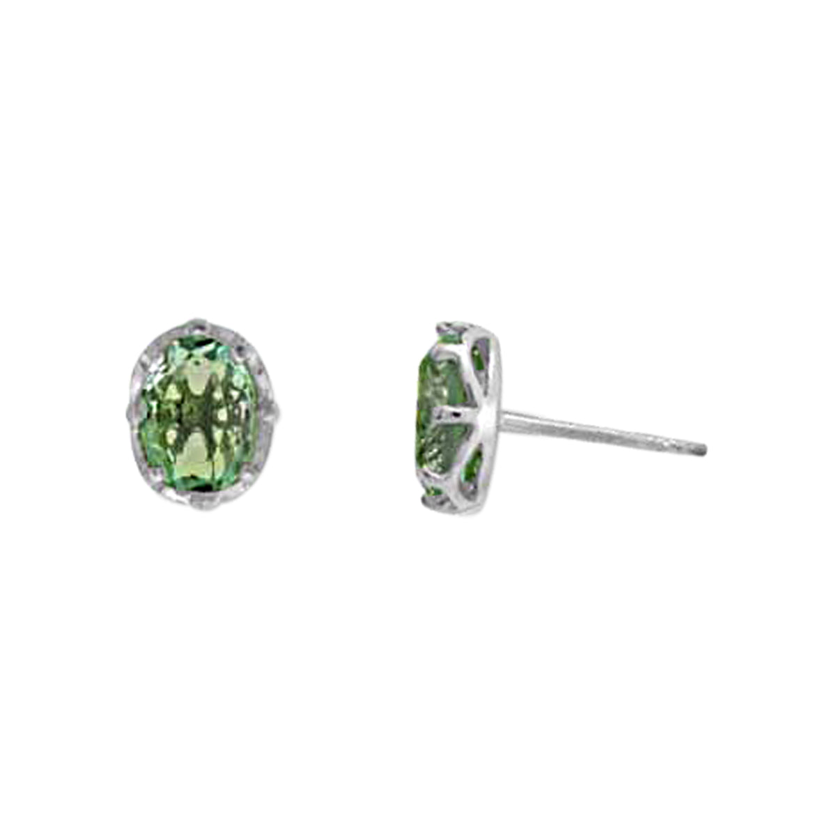 STERLING SILVER RHODIUM PROTECTED OVAL POST EARRINGS PERIDOT
