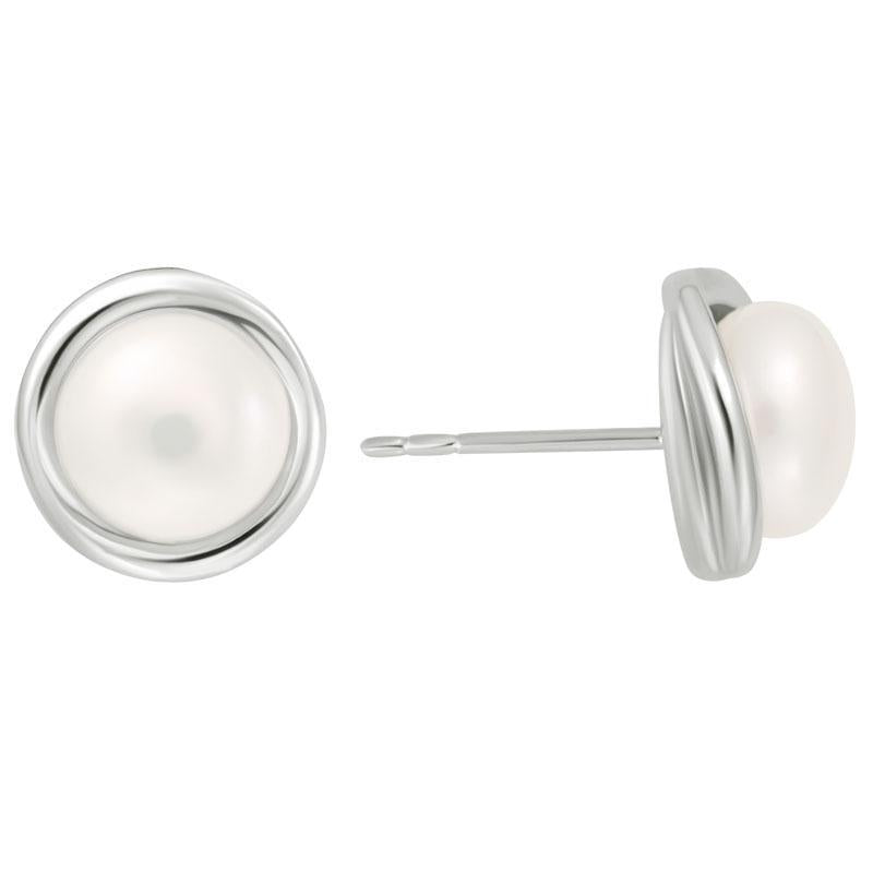 BUTTON PEARL POST EARRING
