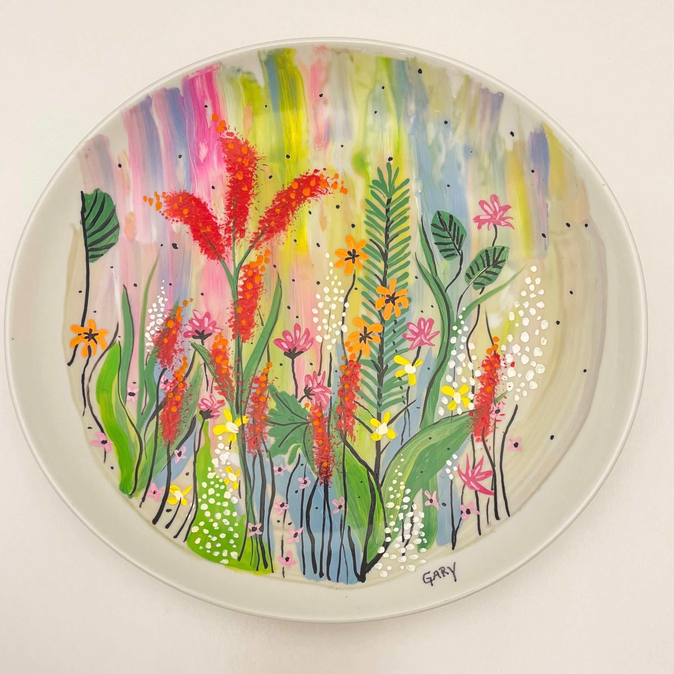 Painted Circle Plate Flowers