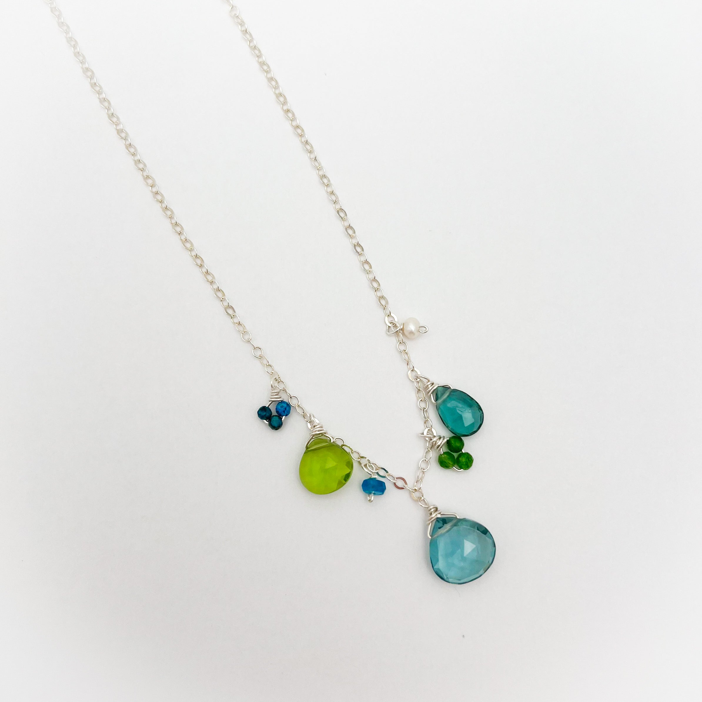 STERLING SILVER NECKLACE WITH BLUE TOPAZ, PERIDOT, & INDICOLITE