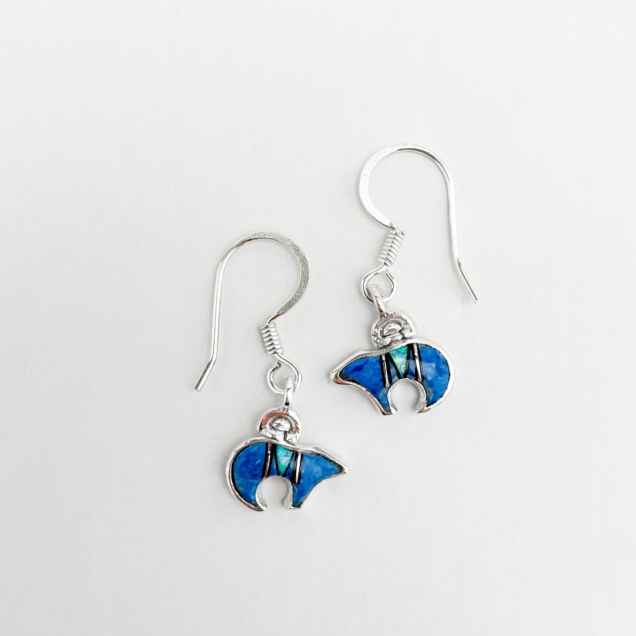 Sterling Silver Stone Bear Earrings Blue