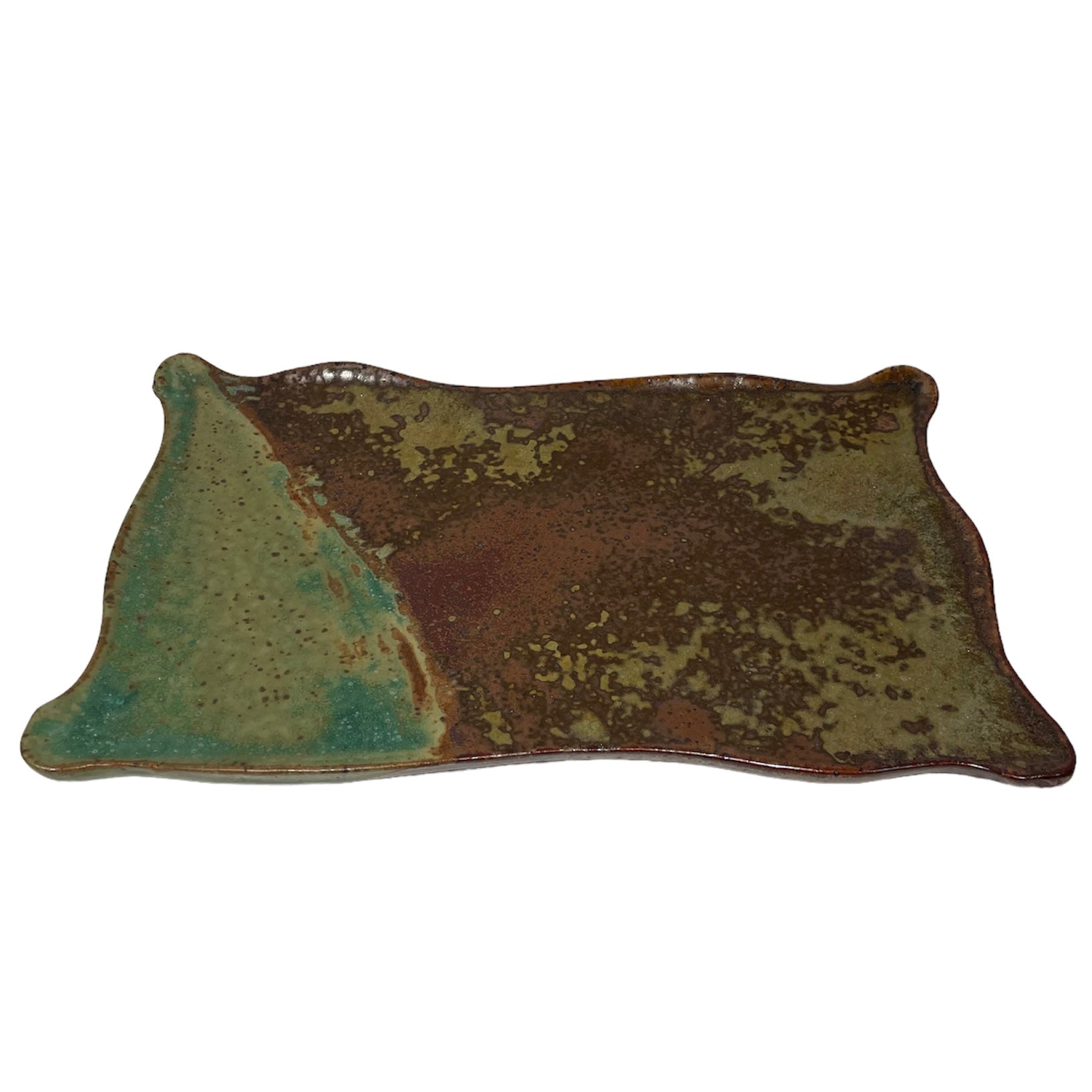 Large Rectangle Tray, Green & Copper, Wavy Edge