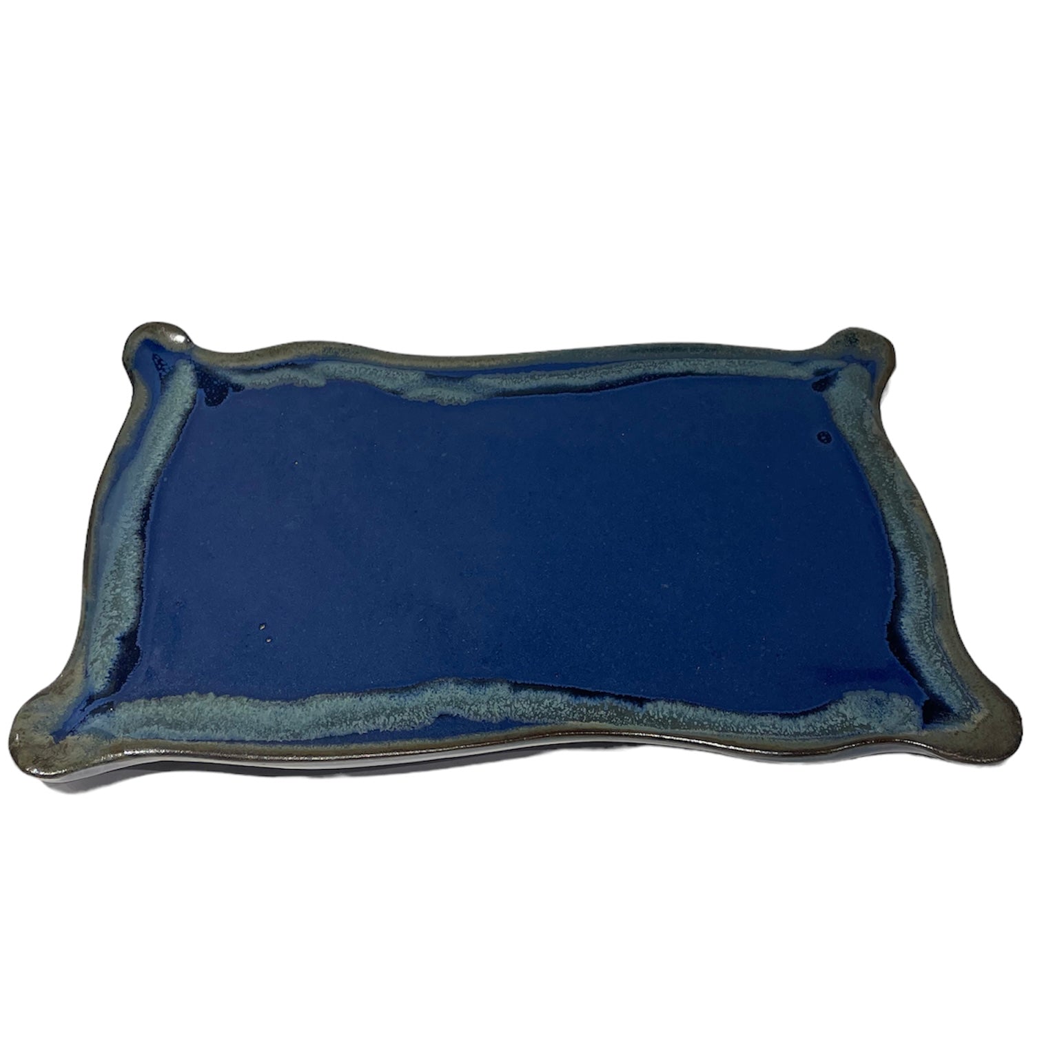 Large Rectangle Tray, Blue with Accents, Wavy Edge