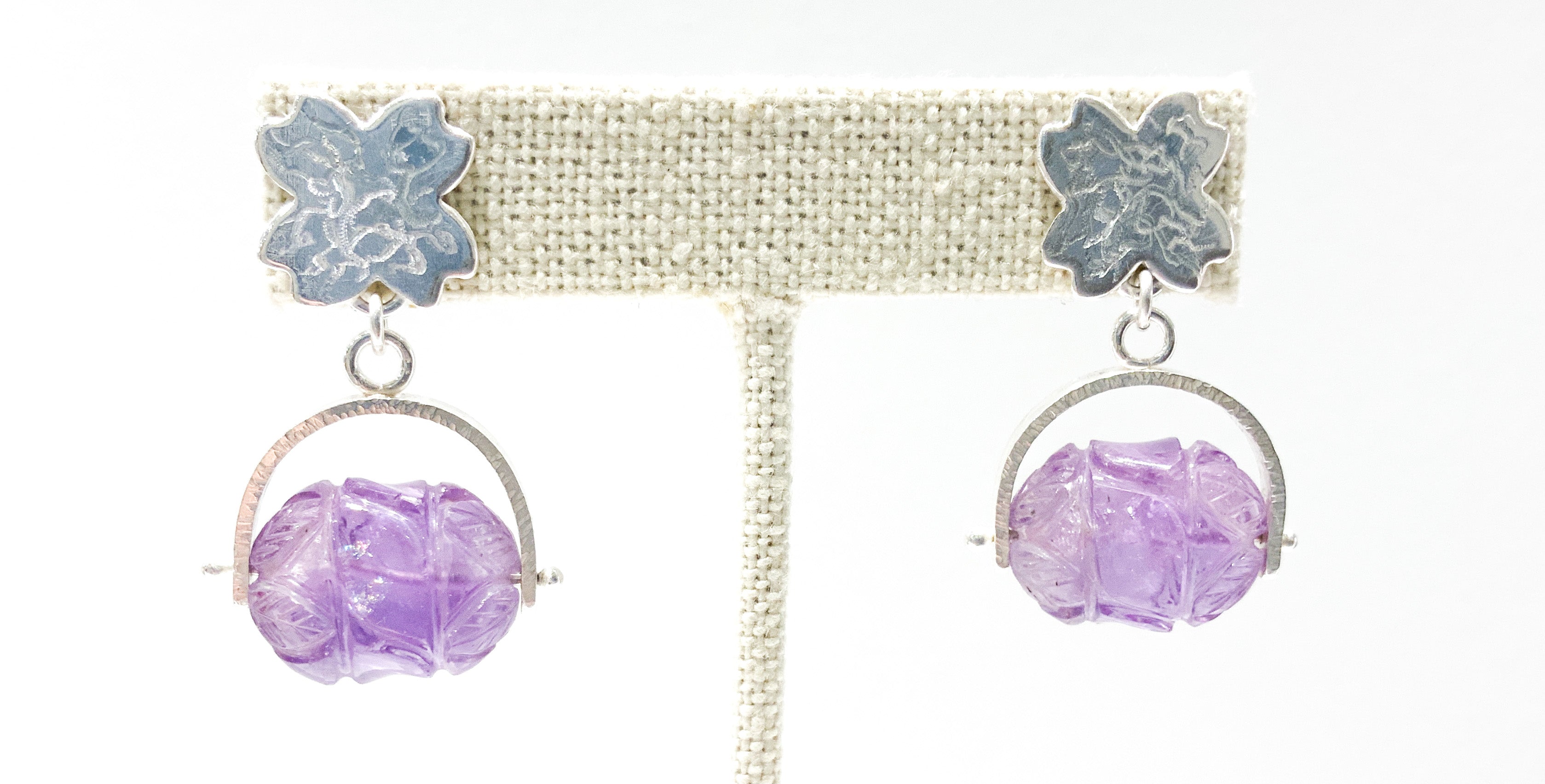 CARVED AMETHYST POST EARRING