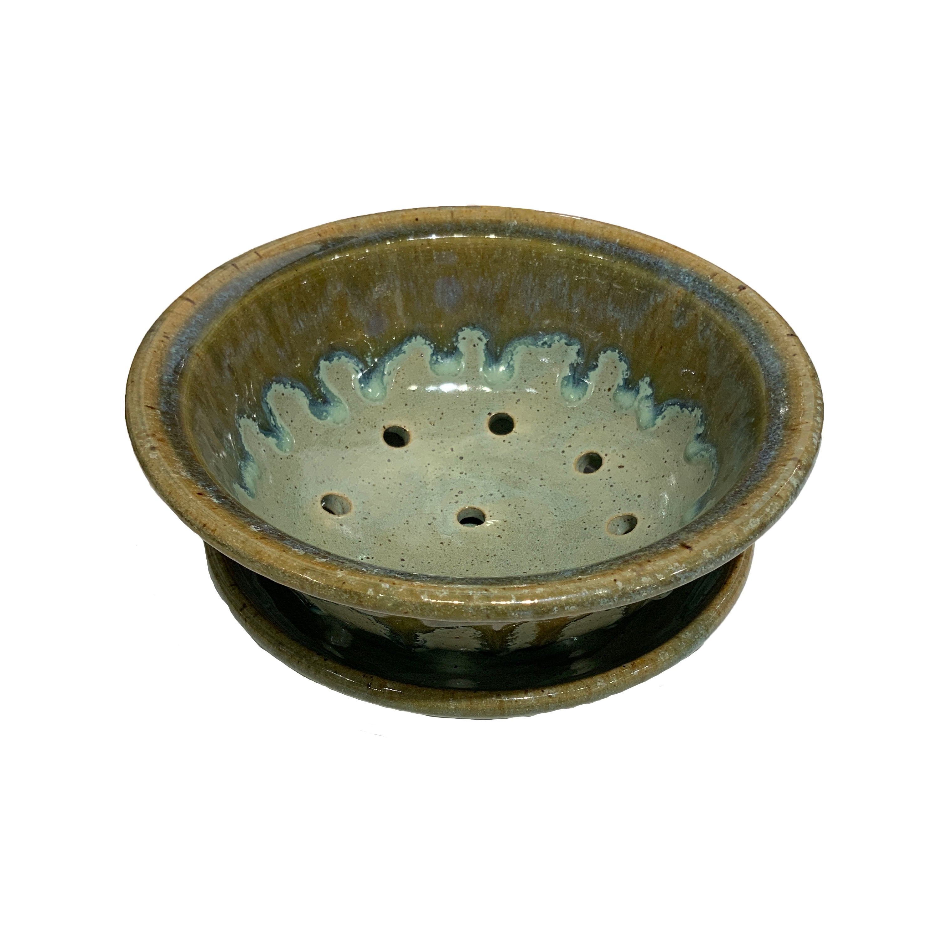 BERRY BOWL - SPECKLED MINT WITH BLUE/GREEN DRIP