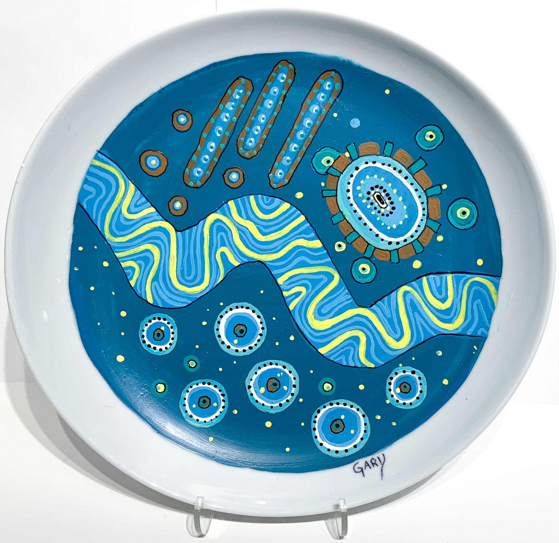 Painted Circle Plate Abstract Cell Design