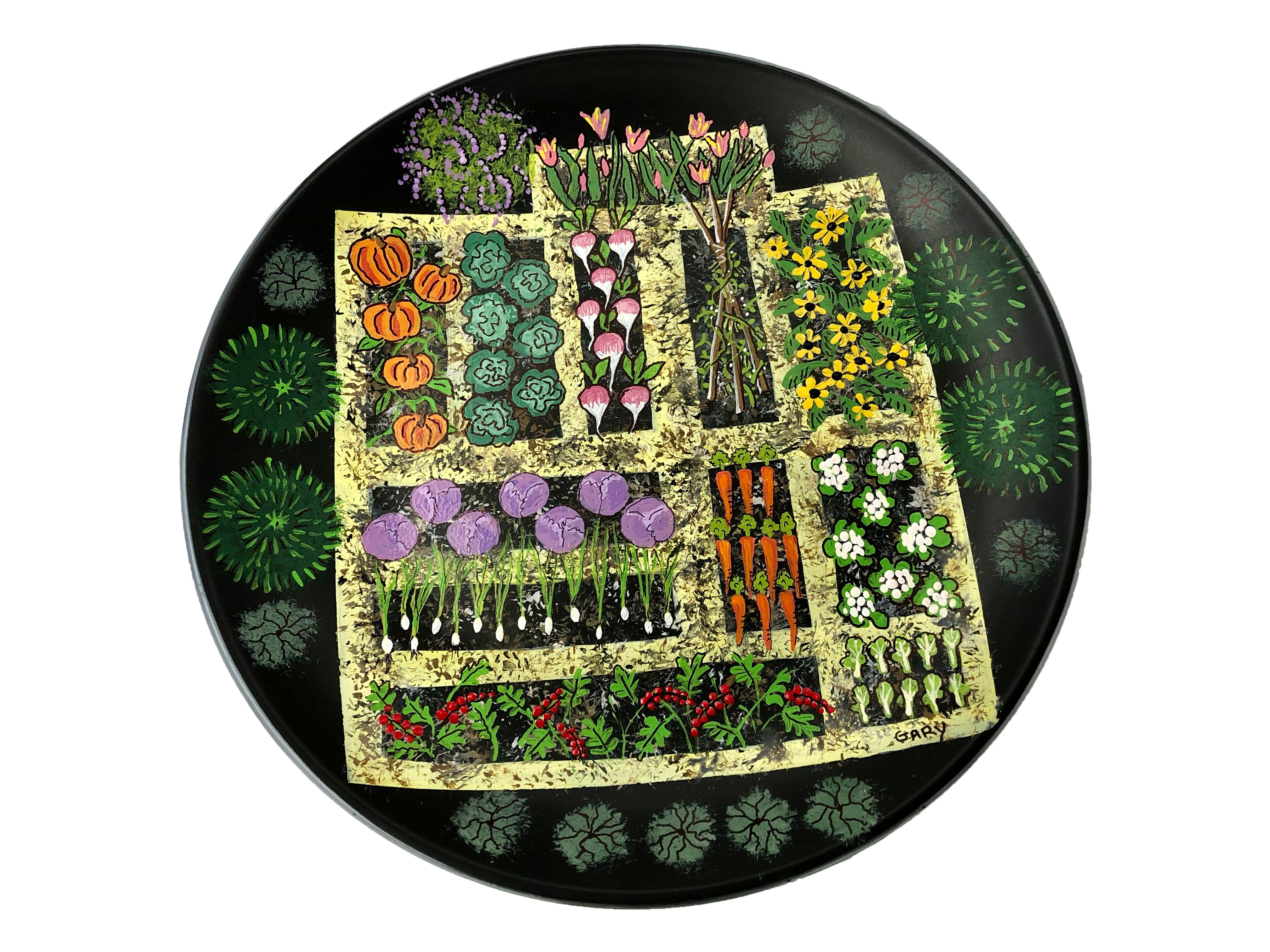Painted Circle Plate VEGETABLE GARDEN